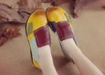 National Style Leather Yellow Color Casual Women's Shoes