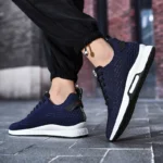 Navy Color Cross-Border Plus-Size Flying Woven Elastic Breathable Casual Sports Men’s Shoes