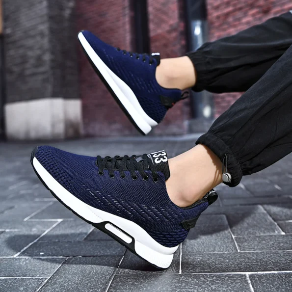 Navy Color Cross-Border Plus-Size Flying Woven Elastic Breathable Casual Sports Men’s Shoes