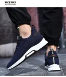 Navy Color Cross-Border Plus-Size Flying Woven Elastic Breathable Casual Sports Men’s Shoes