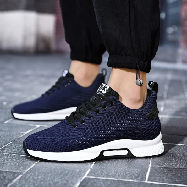 Navy Color Cross-Border Plus-Size Flying Woven Elastic Breathable Casual Sports Men’s Shoes