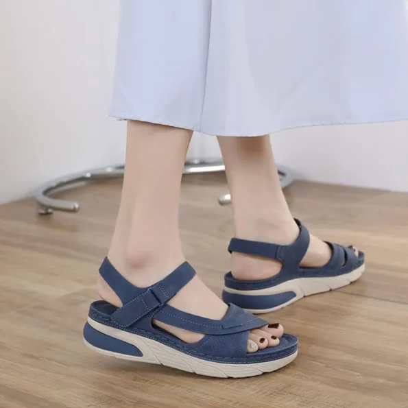 Navy Color Sandals Casual Sports Comfortable Thick Soled Velcro Seam Big Size Women's Shoes