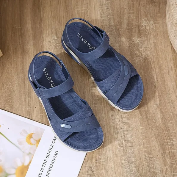 Navy Color Sandals Casual Sports Comfortable Thick Soled Velcro Seam Big Size Women's Shoes