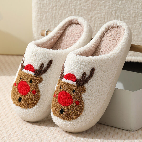 New Cartoon Christmas Deer Cotton Slippers for Women