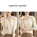 New Cashmere Pure Wool Knitted Beige Color Women’s Sweatshirt