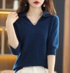 New Cashmere Pure Wool Knitted Navy Color Women’s Sweatshirt