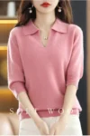 New Cashmere Pure Wool Knitted Pink Color Women's Sweatshirt