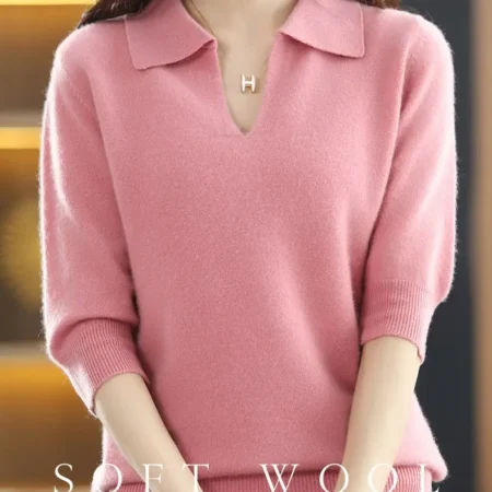 New Cashmere Pure Wool Knitted Pink Color Women's Sweatshirt
