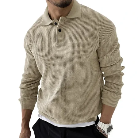 New Fashion Urban Slim Long-Sleeved Knitted Beige Men's Sweatshirt Sweater