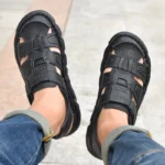 New Men's Sandals Summer Cowhide Beach Summer Sports Black Color