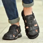 New Men’s Sandals Summer Cowhide Beach Summer Sports Black Color