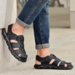 New Men’s Sandals Summer Cowhide Beach Summer Sports Black Color