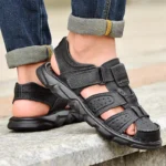 New Men’s Sandals Summer Cowhide Beach Summer Sports Black Color