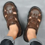 New Men's Sandals Summer Cowhide Beach Summer Sports Brown Color