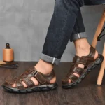 New Men’s Sandals Summer Cowhide Beach Summer Sports Brown Color 2