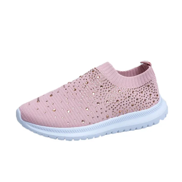 Pink Rhinestone Elastic Sock Casual Women's Sports Shoes