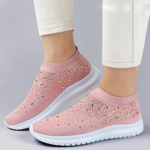 Pink Rhinestone Elastic Sock Casual Women's Sports Shoes