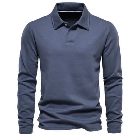 Spring Autumn And Winter Long Sleeve Polo Solid Grey Color Casual Tops Sweatshirts Male