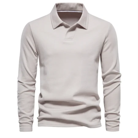 Spring Autumn And Winter Long Sleeve Polo Solid beige Color Casual Tops Sweatshirts Male