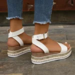 Spring Summer Women’s Plus-Size Twine Bottom Muffin Platform White Color Sandals 2