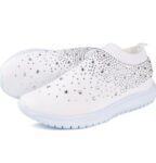 White Rhinestone Elastic Sock Casual Men's And Women's Sports Shoes