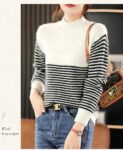 White Women's Pullover Wool Casual Knit Loose Mock Neck Ladies Sweatshirt Sweater