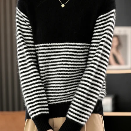 Women's Pullover Wool Casual Knit Loose Mock Neck Ladies Sweatshirt Sweater