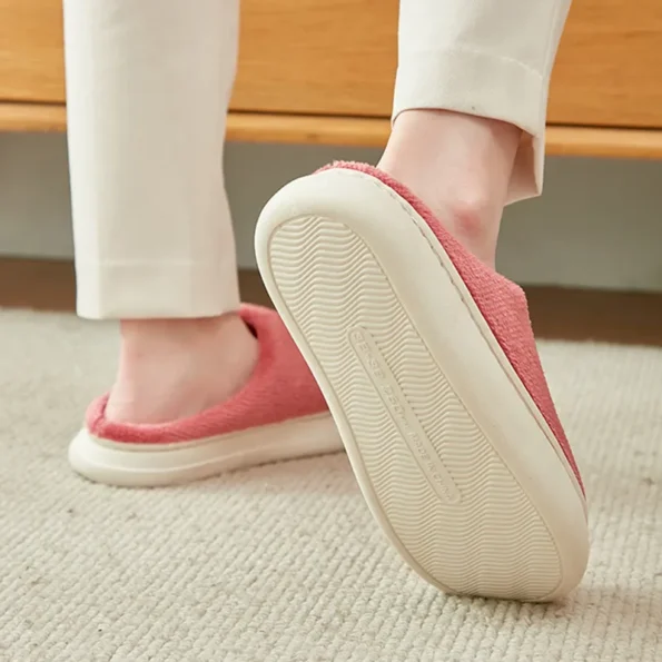 Wool and Thick Cotton Slippers Thick Soled Solid Pink Color Indoor Shoes