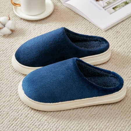 Wool and Thick Cotton Slippers Thick Soled Solid Navy Color Indoor Shoes