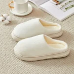 Wool and Thick Cotton Slippers Thick Soled Solid White Color Indoor Shoes