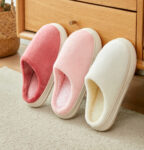 Wool and Thick Cotton Slippers Thick Soled Solid White Color Indoor Shoes