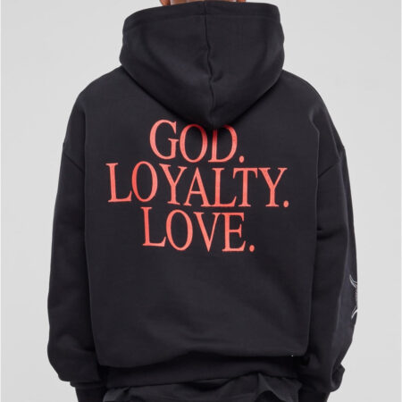 God Loyalty Love Ultra Heavy Oversize Black Hoodie