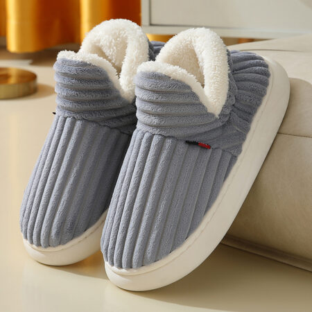 Indoor Autumn And Winter With Velvet Thick Sole Non-Slip Warm Cotton Grey Color Shoes