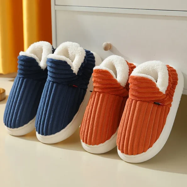 Indoor Autumn And Winter With Velvet Thick Sole Non-Slip Warm Cotton Navy Color Shoes