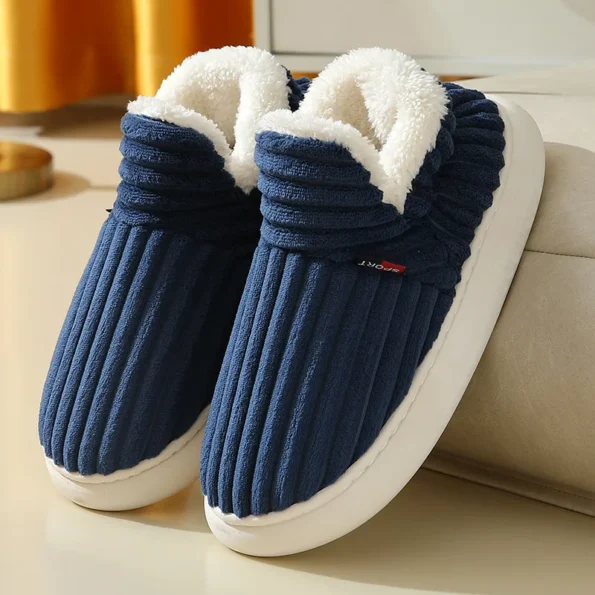 Indoor Autumn And Winter With Velvet Thick Sole Non-Slip Warm Cotton Navy Color Shoes