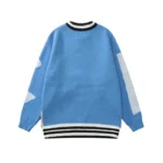 Cartoon Portrait Men Women Blue Knit Sweatshirt