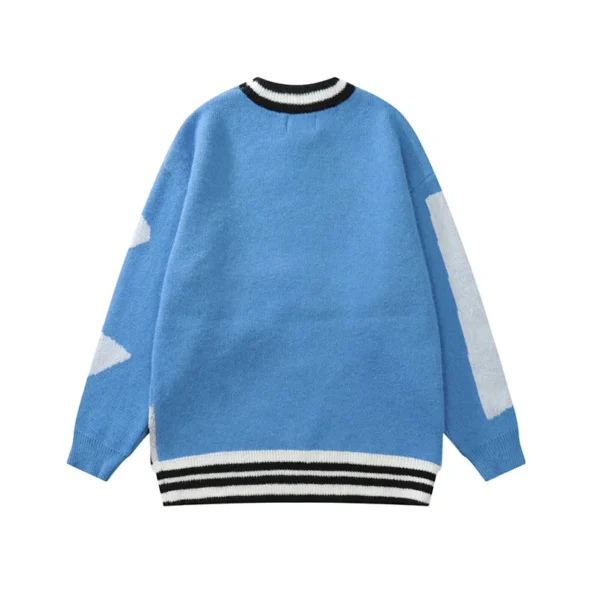 Cartoon Portrait Men Women Blue Knit Sweatshirt