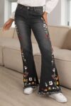 Embroidered Women’s Flared Casual Full Length Black Jeans