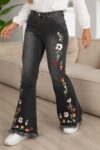 Embroidered Women’s Flared Casual Full Length Black Jeans