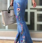 Embroidered Women’s Flared Casual Full Length Blue Jeans