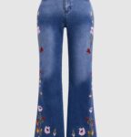 Embroidered Women’s Flared Casual Full Length Blue Jeans