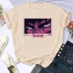 Guts Vintage Harajuku Anime Eyes Print Beige T-shirt 2