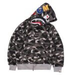 Hot Classic Style Bathing Ape Shark Mix Men Grey Hoodie