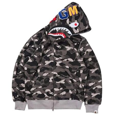 Hot Classic Style Bathing Ape Shark Mix Men Grey Hoodie