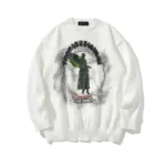 Men’s Angel Lightning Printed White Knit Sweatshirt f