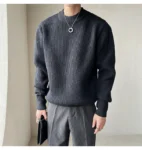 Men’s Warm Thick Loose Casual Bottom Pullover Black Sweater