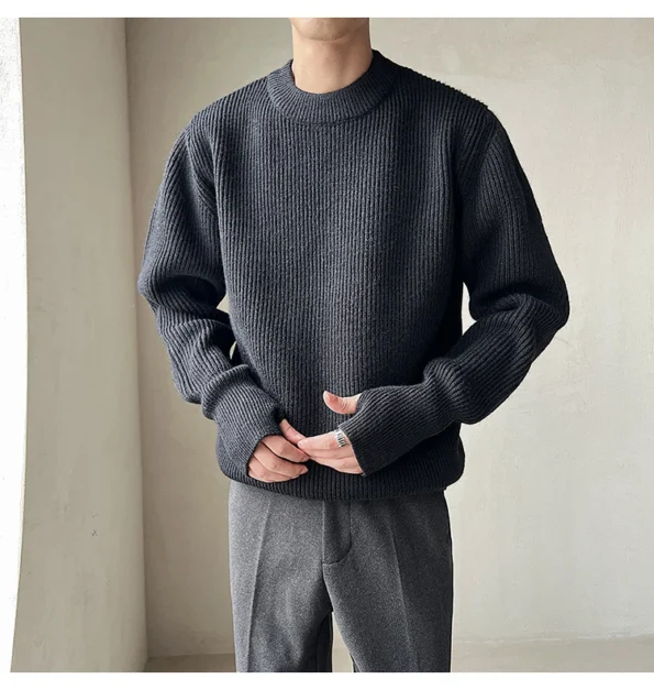 Men's Warm Thick Loose Casual Bottom Pullover Black Sweater