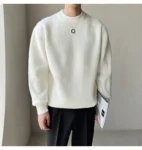 Men’s Warm Thick Loose Casual Bottom Pullover White Sweater