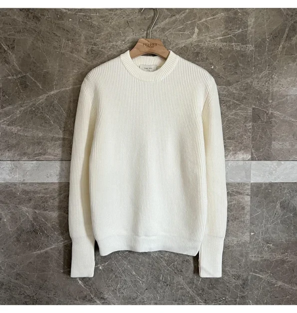 Men's Warm Thick Loose Casual Bottom Pullover White Sweater