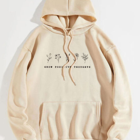 Men's Women Grow Positive Thoughts High Quality Beige Hoodie